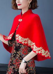 Classy Red Stand Collar Embroidered Patchwork Mink Velvet Coats Fall