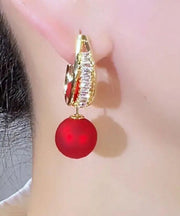 Classy Red Sterling Silver Overgild Zircon Pearl Drop Earrings