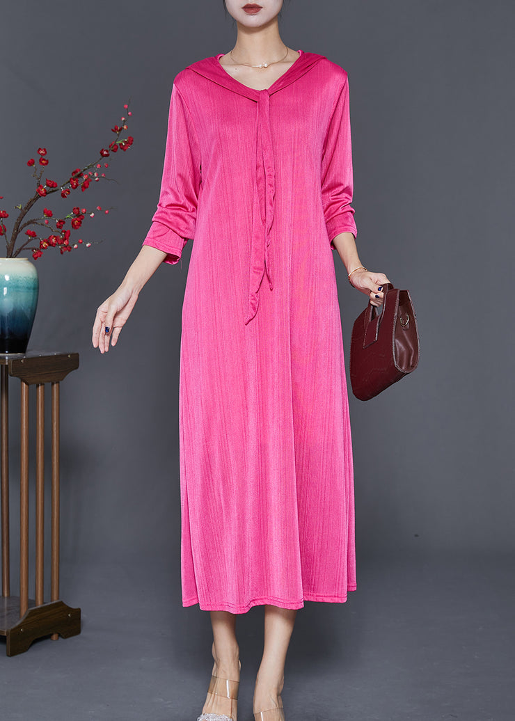 Classy Rose Hooded Silm Fit Spandex Long Dress Fall