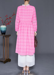 Classy Rose Ruffled Patchwork Print Silk Maxi Dresses Fall