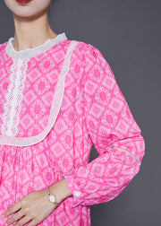 Classy Rose Ruffled Patchwork Print Silk Maxi Dresses Fall
