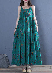 Classy Spaghetti Strap cotton Wardrobes pattern rose print long Dress - SooLinen