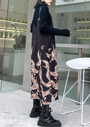 Classy Spaghetti Strap cotton clothes design black print Maxi Dress - SooLinen