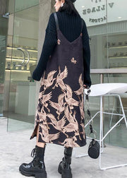 Classy Spaghetti Strap cotton clothes design black print Maxi Dress - SooLinen