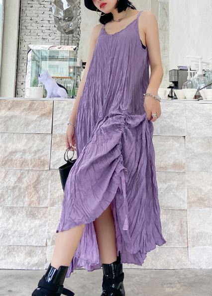 Classy Spaghetti Strap drawstring cotton summer dresses Runway purple A Line Dresses - SooLinen