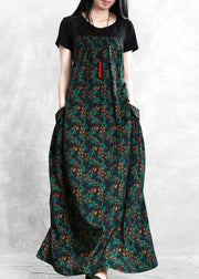 Classy Spaghetti Strap patchwork dress Fashion Ideas blackish green print Dress - SooLinen