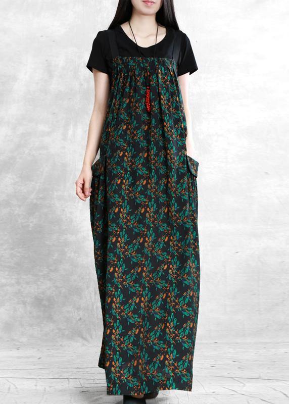 Classy Spaghetti Strap patchwork dress Fashion Ideas blackish green print Dress - SooLinen