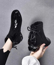 Classy Splicing Boots With Black Cowhide Shiny Surface