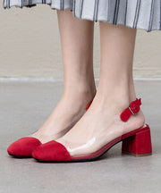 Classy Splicing Buckle Strap Clear Chunky Heel Sandals Red