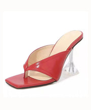 Classy Splicing High Heel Flip Flops Slippers Red Faux Leather
