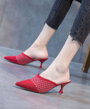Classy Splicing High Heel Slide Sandals Red Knit Fabric Pointed Toe