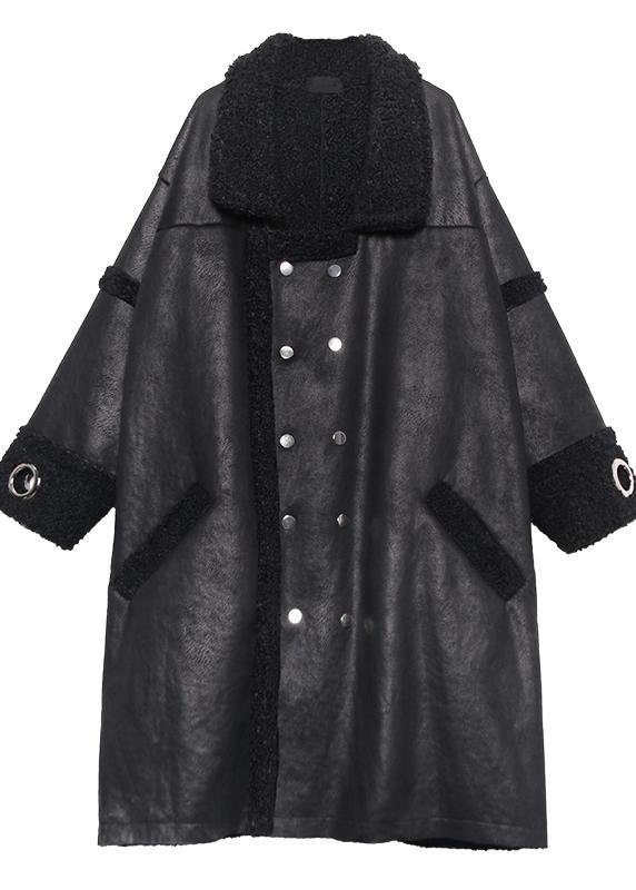 Classy Square Collar double breast Fine Long coats black Art women coats - SooLinen