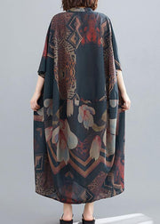 Classy Stand Collar Summer Dresses Fashion Ideas Black Abstract Pattern Long Dresses - SooLinen