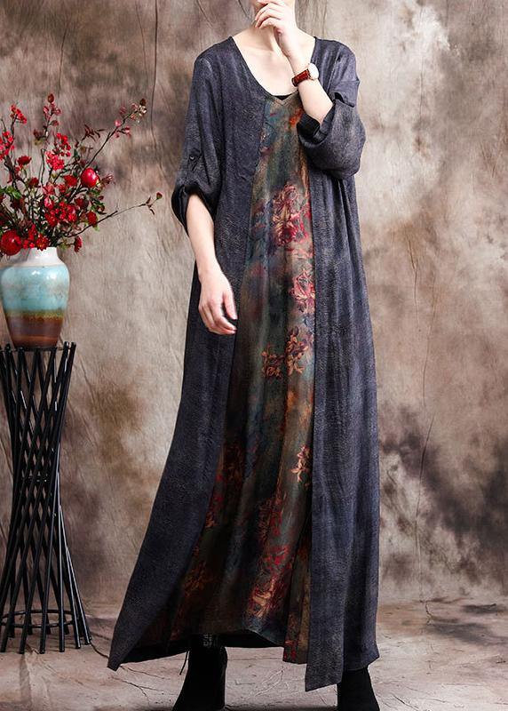 Classy Patchwork Print Maxi Dress Caftan Gown - SooLinen