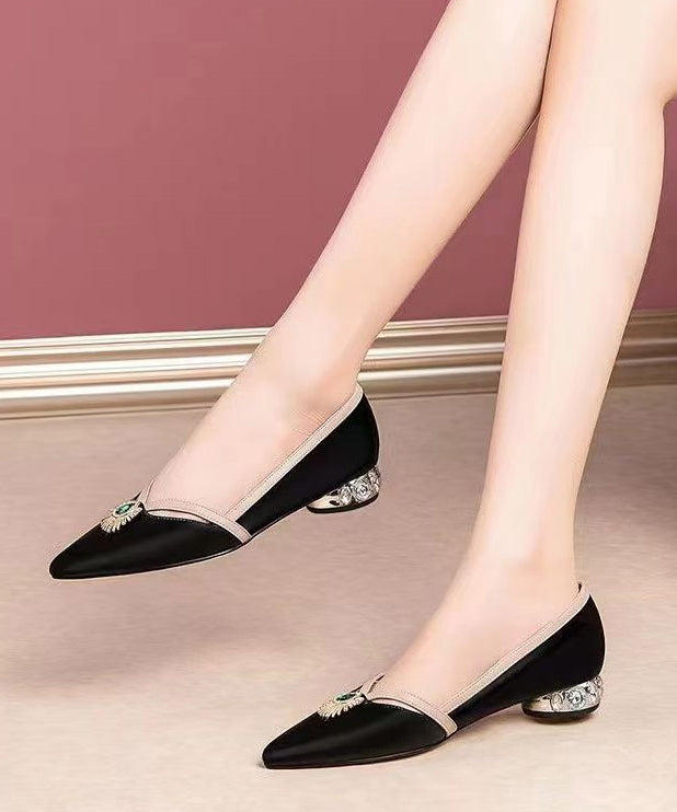 Classy Versatile Flat Shoes Black Pointed Toe Zircon
