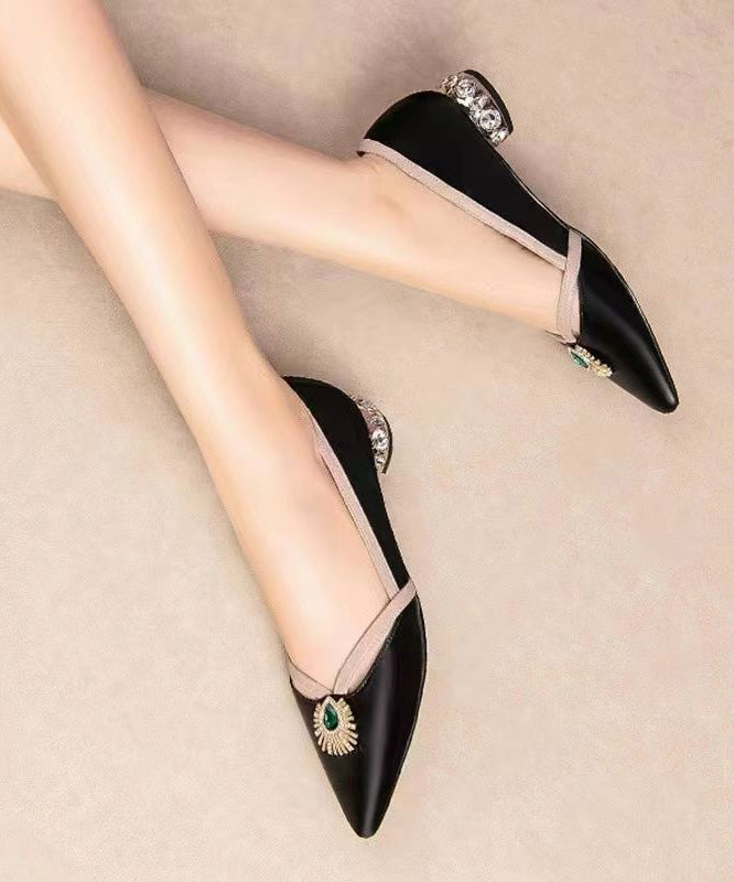 Classy Versatile Flat Shoes Black Pointed Toe Zircon
