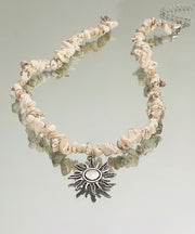 Classy White Alloy Natural Stone Sun Lariat Necklace