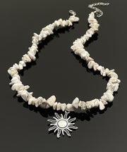 Classy White Alloy Natural Stone Sun Lariat Necklace