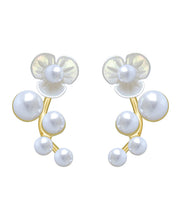 Classy White Alloy Pearl Floral Stud Earrings