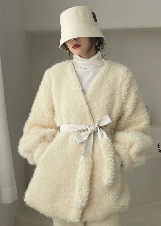 Classy White Cinched thick Faux Fur Winter Coat