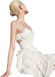 Elegantes, weißes, schulterfreies, gekräuseltes Patchwork-Kleid mit kurzen Spaghettiträgern Vestidos Summer
