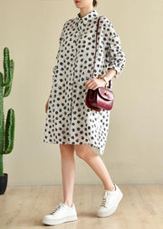Classy White Dot Cotton Dress Button Spring Dresses - SooLinen