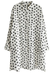 Classy White Dot Cotton Dress Button Spring Dresses - SooLinen