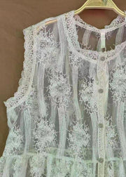 Classy White Embroideried Button Tulle Waistcoat Sleeveless