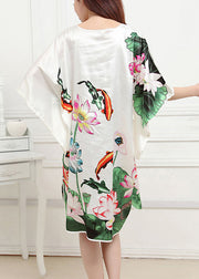 Classy White O-Neck Lotus Mid Dress Summer Pajamas