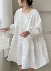 Classy White O-Neck Patchwork Cotton Dress Spring