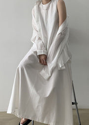 Classy White O Neck Patchwork Cotton Maxi Dresses Sleeveless