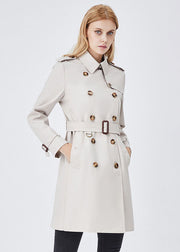 Classy White Peter Pan Collar Double Breast Cotton Cinch Trench Spring