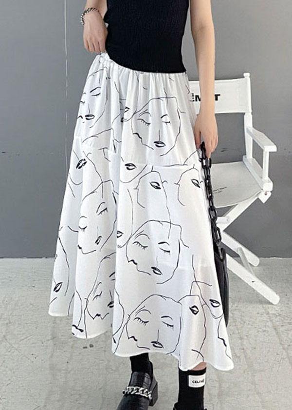 Classy White Print Elastic Waist A Line Skirts Chiffon Summer - SooLinen