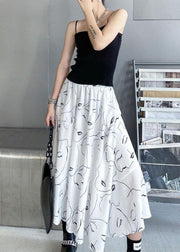 Classy White Print Elastic Waist A Line Skirts Chiffon Summer - SooLinen