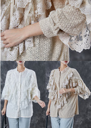 Classy White Ruffled Patchwork Lace Shirt Top Spring