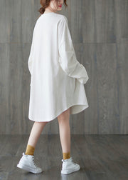 Klassisches, weißes, festes O-Neck-Lose-A-Linien-Kleid mit langen Ärmeln
