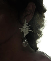 Classy White Sterling Silver Alloy Floral Drop Earrings