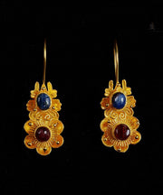 Classy Yellow Inlaid Gem Stone Floral Drop Earrings