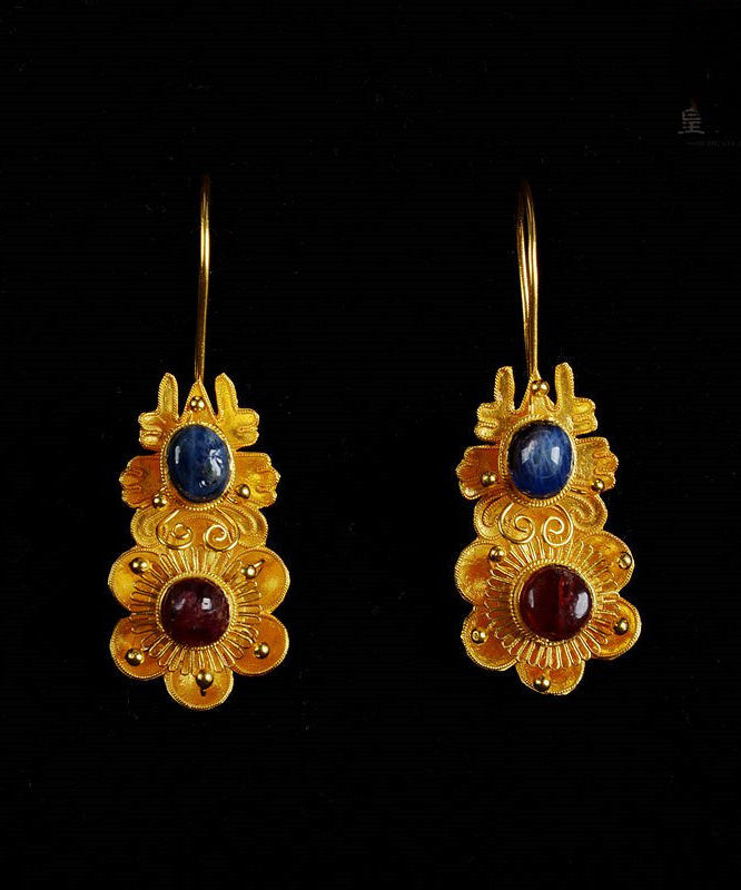 Classy Yellow Inlaid Gem Stone Floral Drop Earrings