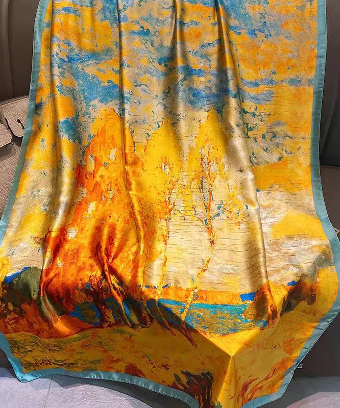 Classy Yellow Paintings Style Versatile Silk Scarf
