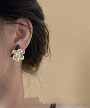 Classy Yellow Sterling Silver Asymmetricar Pearl Gardenia Stud Earrings