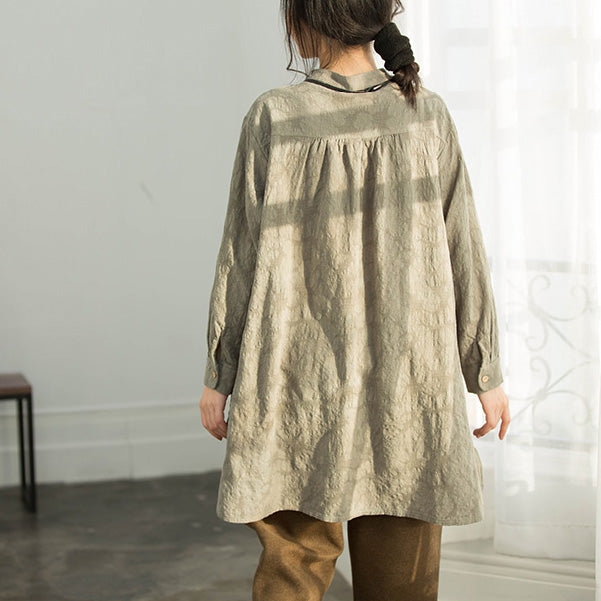 Klassische armeegrüne Baumwollkleidung Lässige Arbeitskleidung Jacquard-Silhouette-Bluse