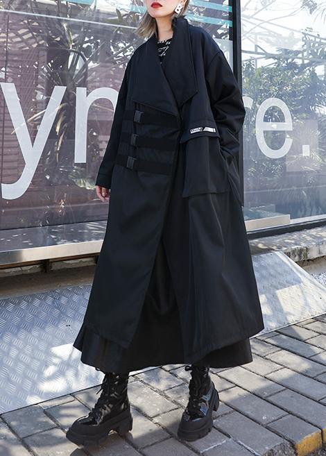 Classy black Fashion coats women blouses Work Outfits asymmetric pockets outwear - SooLinen