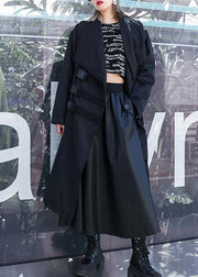 Classy black Fashion coats women blouses Work Outfits asymmetric pockets outwear - SooLinen