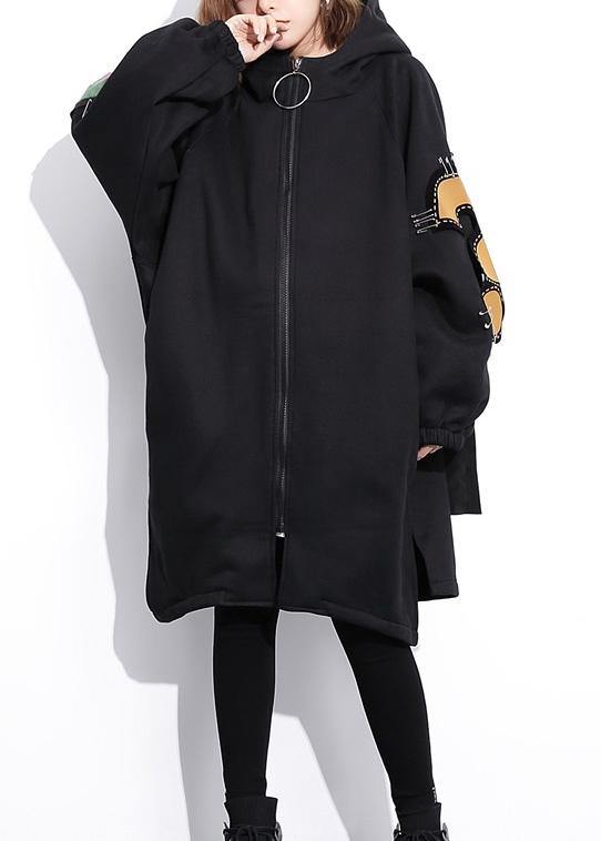Classy black Fine Coats Women Work Outfits hooded thick Three-dimensional decoration outwears - SooLinen
