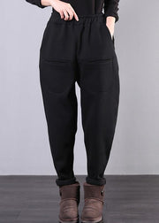 Classy black casual elastic waist pockets harem pants Photography wild pants - SooLinen