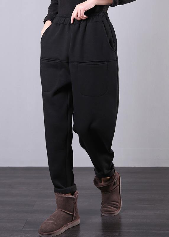 Classy black casual elastic waist pockets harem pants Photography wild pants - SooLinen
