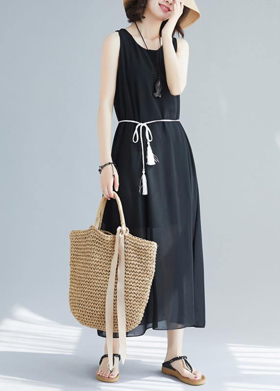 Classy black cotton Long Shirts sleeveless cotton summer Dress - SooLinen