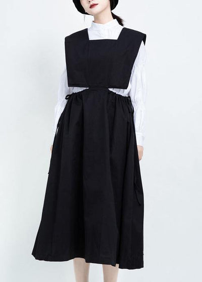 Classy black cotton clothes For Women drawstring Dresses sleeveless Dresses - SooLinen