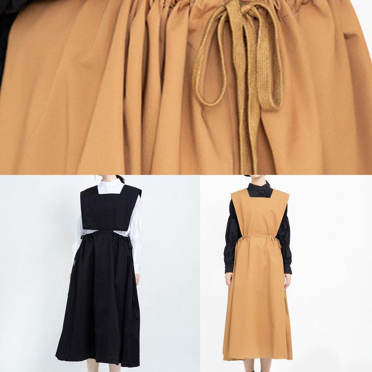 Classy black cotton clothes For Women drawstring Dresses sleeveless Dresses - SooLinen